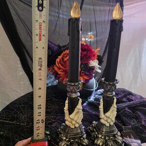NWT Pair of Gothic Skeleton Hand LED Candlesticks | Halloween Decor